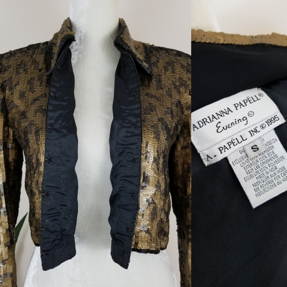 SOLD ❌ VTG 90s Silk Sequin Leopard Cropped Blazer - Picture 8 of 10